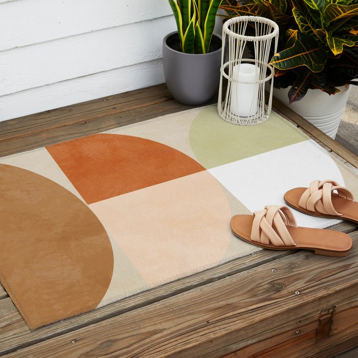 mid century boho shape minimal Outdoor Rug Gallery Image 2