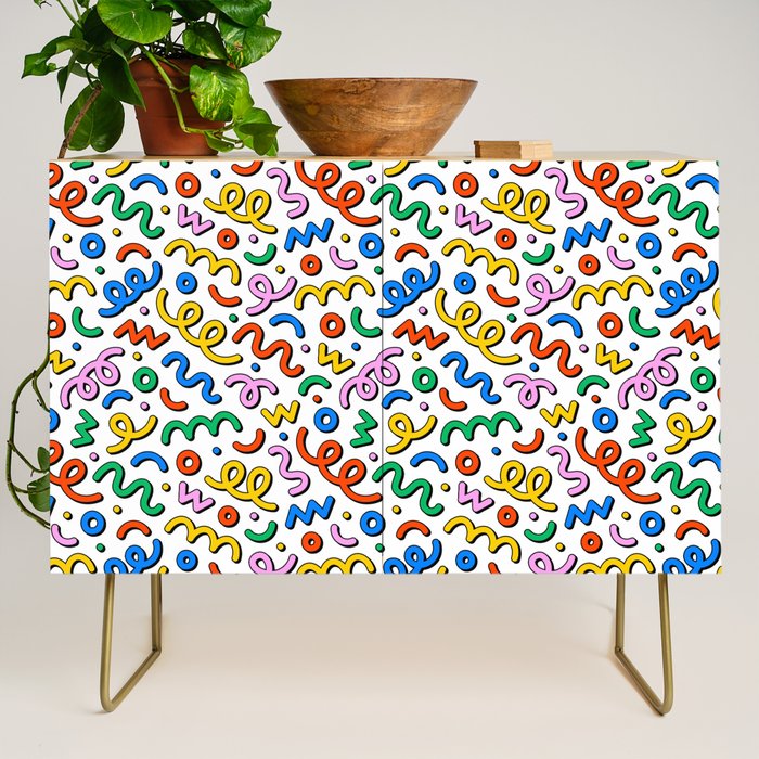 Colorful confetti doodle art pattern Credenza Gallery Image 1
