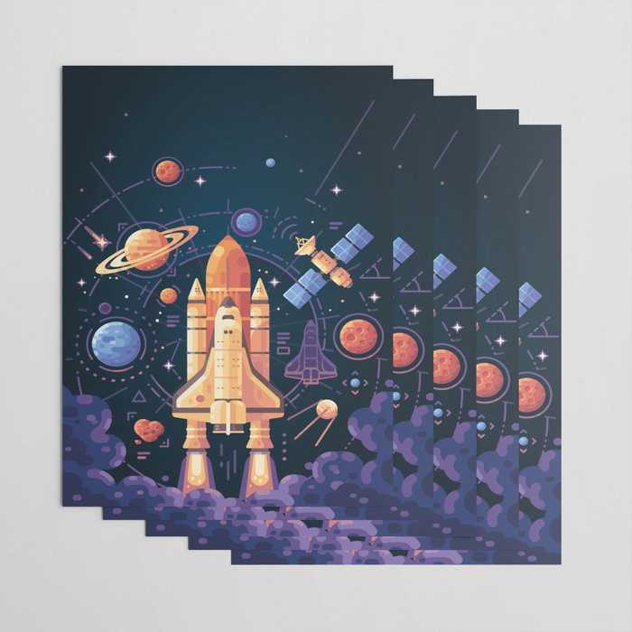 Space Rocket in Solar System Wrapping Paper Gallery Image 3