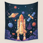 Space Rocket in Solar System Wall Tapestry Gallery Image 4