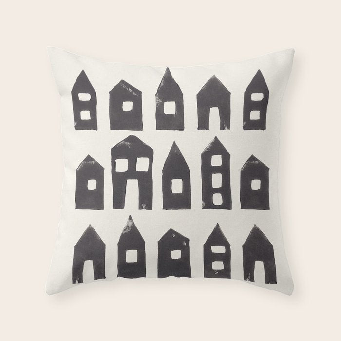 Tiny Houses #1 | Hand-printed Linocut Throw Pillow Gallery Image 6