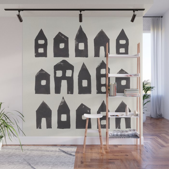 Tiny Houses #1 | Hand-printed Linocut Wall Mural Gallery Image 1