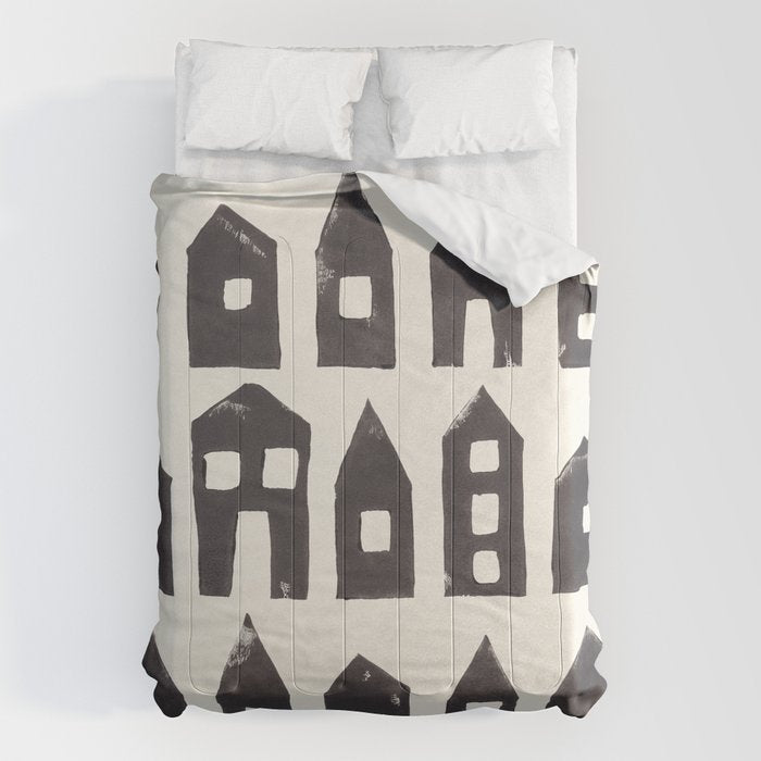 Tiny Houses #1 | Hand-printed Linocut Comforter Gallery Image 6