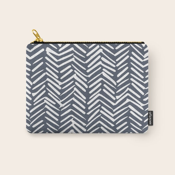 Abstract Herringbone, Striped Pattern, Blue and White Carry All Pouch Gallery Image 1