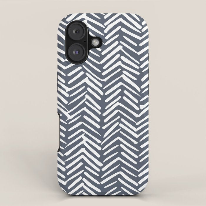 Abstract Herringbone, Striped Pattern, Blue and White iPhone Case Gallery Image 1