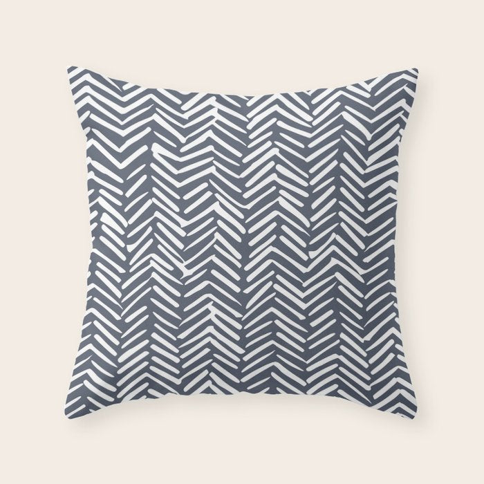 Abstract Herringbone, Striped Pattern, Blue and White Throw Pillow Gallery Image 1