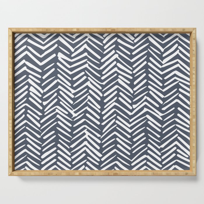 Abstract Herringbone, Striped Pattern, Blue and White Serving Tray Gallery Image 1