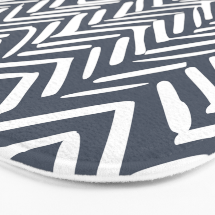 Abstract Herringbone, Striped Pattern, Blue and White Bath Mat Gallery Image 3