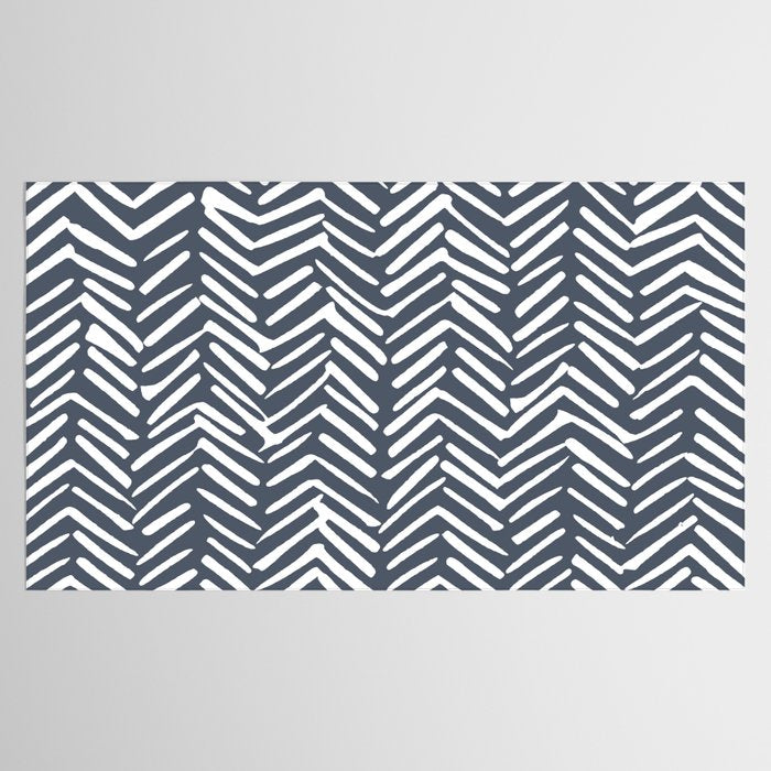 Abstract Herringbone, Striped Pattern, Blue and White Tablecloth Gallery Image 2