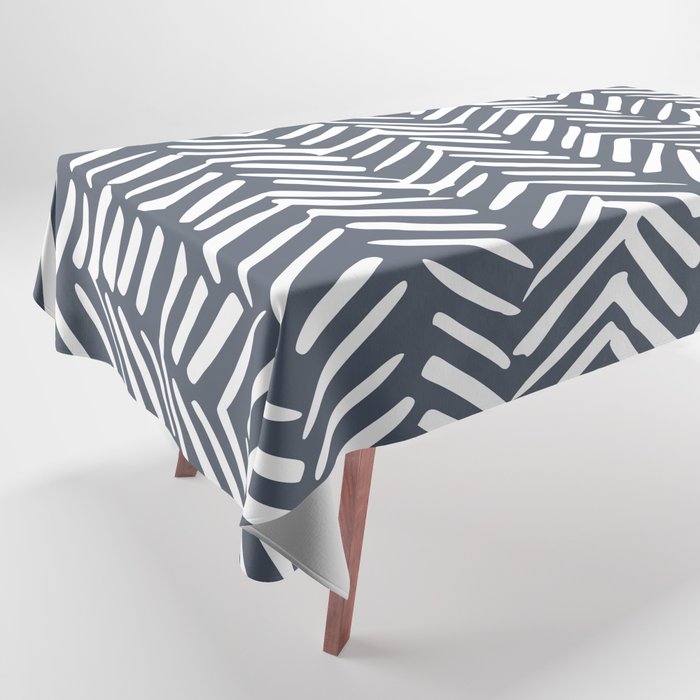 Abstract Herringbone, Striped Pattern, Blue and White Tablecloth Gallery Image 1