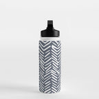 Abstract Herringbone, Striped Pattern, Blue and White Water Bottle Gallery Image 3