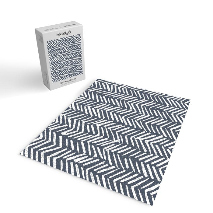 Abstract Herringbone, Striped Pattern, Blue and White Jigsaw Puzzle Gallery Image 2