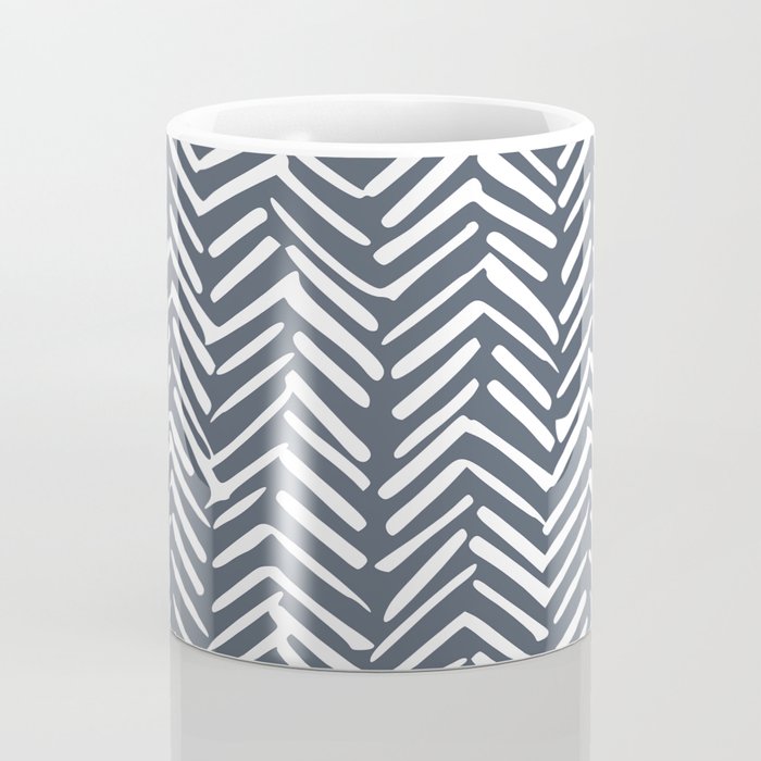 Abstract Herringbone, Striped Pattern, Blue and White Coffee Mug Gallery Image 4