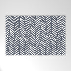 Abstract Herringbone, Striped Pattern, Blue and White Welcome Mat Gallery Image 1