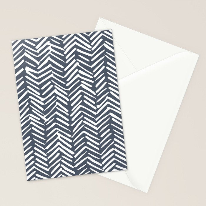 Abstract Herringbone, Striped Pattern, Blue and White Stationery Card Gallery Image 2