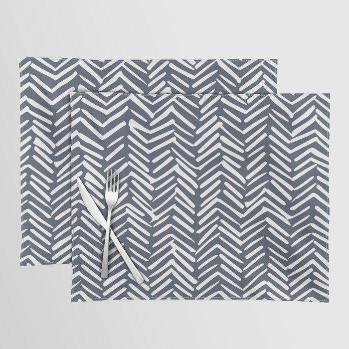 Abstract Herringbone, Striped Pattern, Blue and White Placemat Gallery Image 1