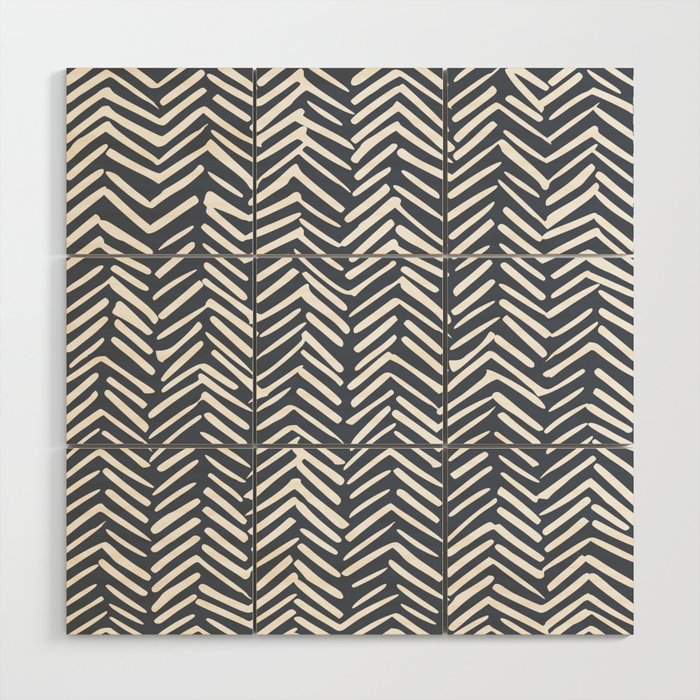 Abstract Herringbone, Striped Pattern, Blue and White Wood Wall Art Gallery Image 1