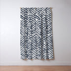 Abstract Herringbone, Striped Pattern, Blue and White Window Curtain Gallery Image 3