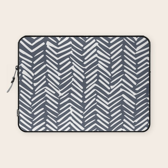 Abstract Herringbone, Striped Pattern, Blue and White Laptop Sleeve Gallery Image 1