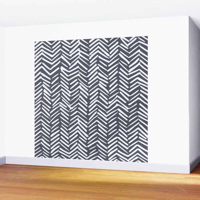 Abstract Herringbone, Striped Pattern, Blue and White Wall Mural Gallery Image 2