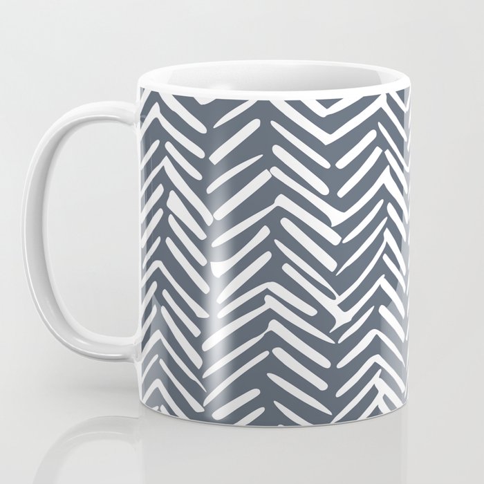 Abstract Herringbone, Striped Pattern, Blue and White Coffee Mug Gallery Image 3