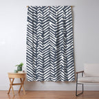 Abstract Herringbone, Striped Pattern, Blue and White Window Curtain Gallery Image 5