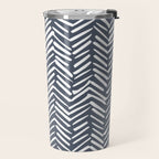 Abstract Herringbone, Striped Pattern, Blue and White Travel Mug Gallery Image 2