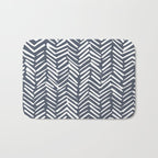 Abstract Herringbone, Striped Pattern, Blue and White Bath Mat Gallery Image 1