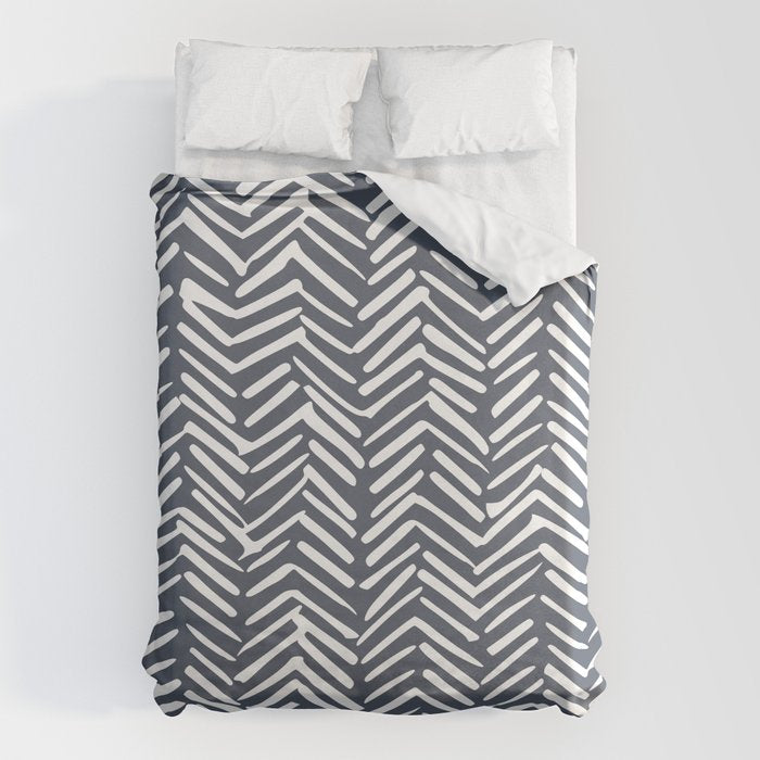 Abstract Herringbone, Striped Pattern, Blue and White Duvet Cover Gallery Image 1