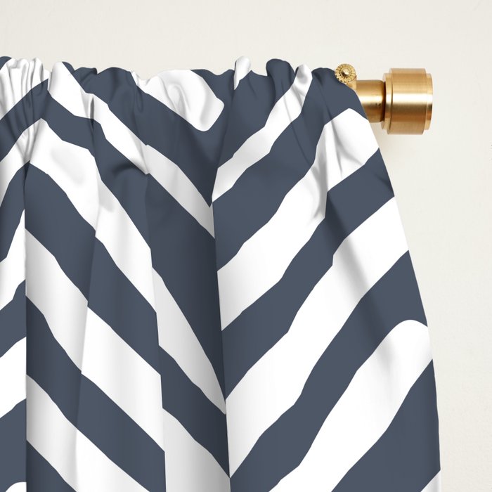 Abstract Herringbone, Striped Pattern, Blue and White Window Curtain Gallery Image 2