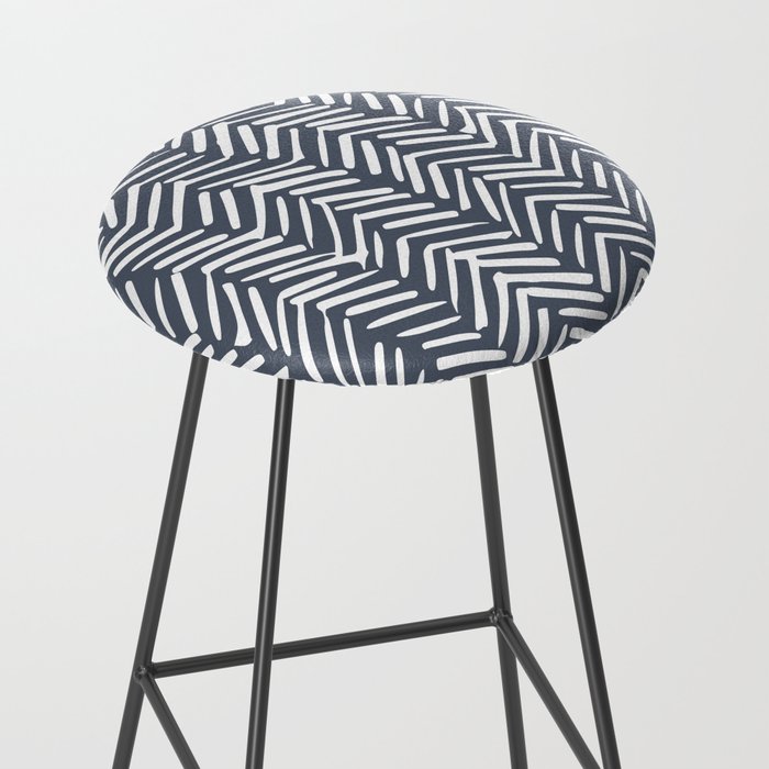 Abstract Herringbone, Striped Pattern, Blue and White Stool Gallery Image 2