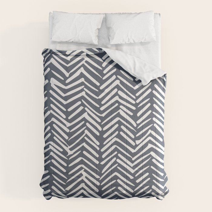 Abstract Herringbone, Striped Pattern, Blue and White Comforter Gallery Image 1