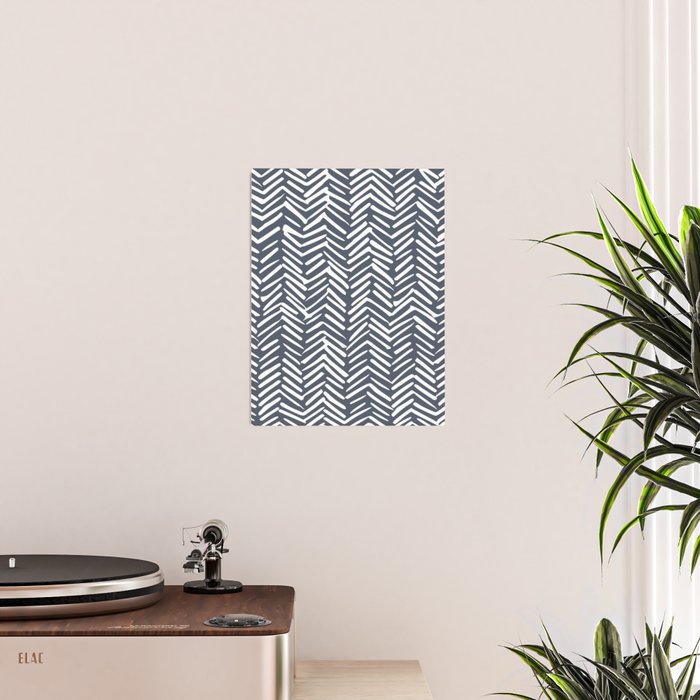 Abstract Herringbone, Striped Pattern, Blue and White Poster Gallery Image 2