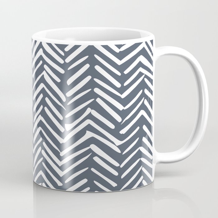 Abstract Herringbone, Striped Pattern, Blue and White Coffee Mug Gallery Image 1