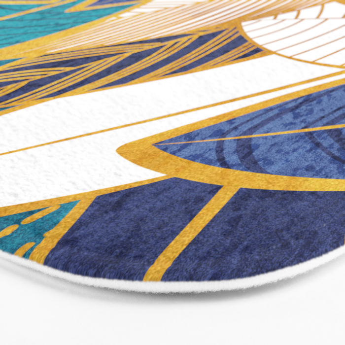 Leaf wall // navy blue royal blue and teal leaves golden lines Bath Mat Gallery Image 3
