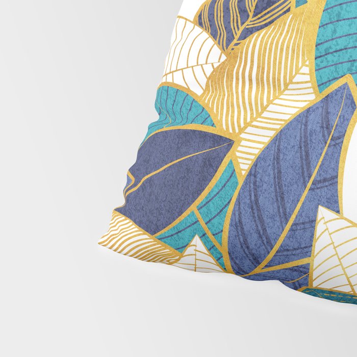 Leaf wall // navy blue royal blue and teal leaves golden lines Pillow Sham Gallery Image 4