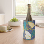 Leaf wall // navy blue royal blue and teal leaves golden lines Wine Chiller Gallery Image 4