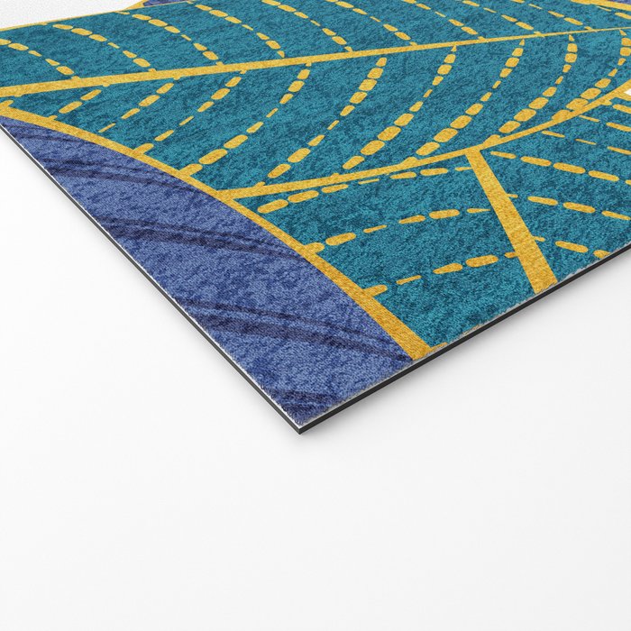 Leaf wall // navy blue royal blue and teal leaves golden lines Welcome Mat Gallery Image 2