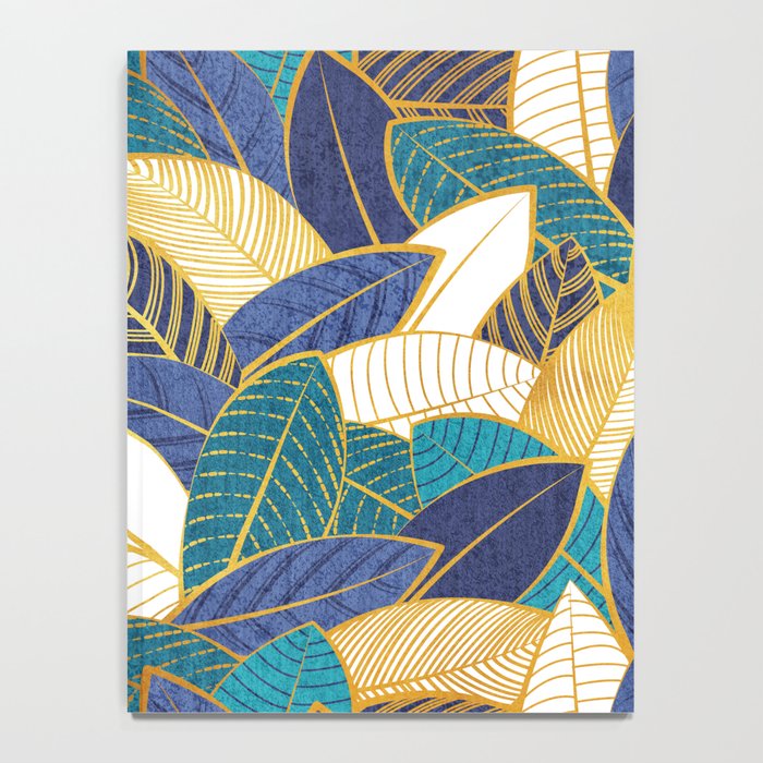Leaf wall // navy blue royal blue and teal leaves golden lines Notebook Gallery Image 4