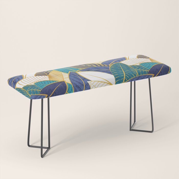 Leaf wall // navy blue royal blue and teal leaves golden lines Bench Gallery Image 1