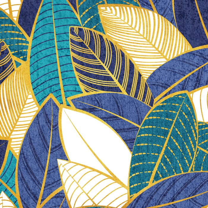 Leaf wall // navy blue royal blue and teal leaves golden lines Coffee Mug Gallery Image 2