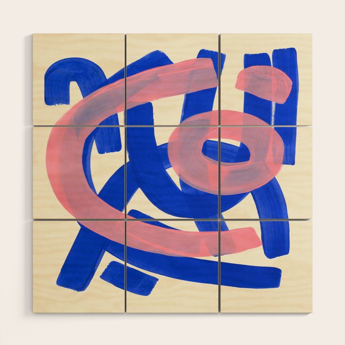 Tribal Pink Blue Fun Colorful Mid Century Modern Abstract Painting Shapes Pattern Wood Wall Art Gallery Image 1
