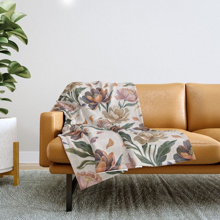 Hand Painted Peony Florals Throw Blanket Gallery Image 1