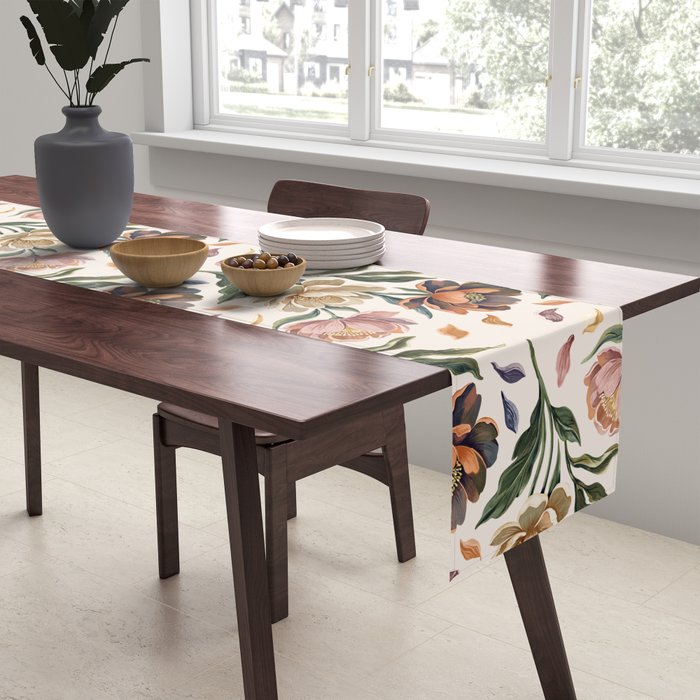 Hand Painted Peony Florals Table Runner Gallery Image 2