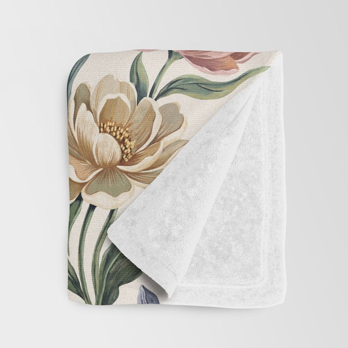 Hand Painted Peony Florals Throw Blanket Gallery Image 3