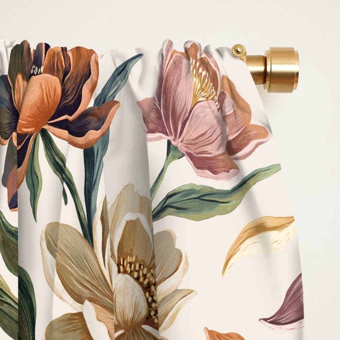 Hand Painted Peony Florals Window Curtain Gallery Image 2