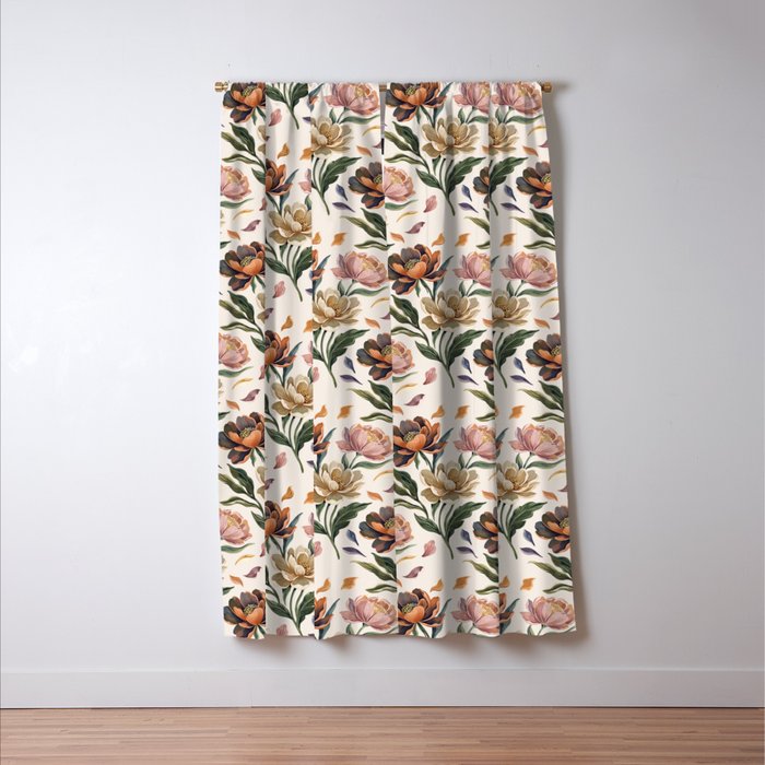 Hand Painted Peony Florals Window Curtain Gallery Image 3