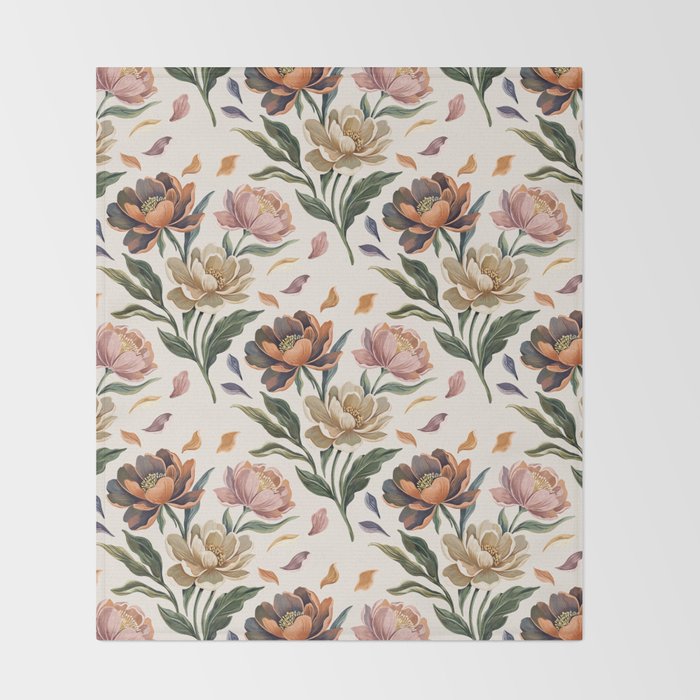 Hand Painted Peony Florals Throw Blanket Gallery Image 2
