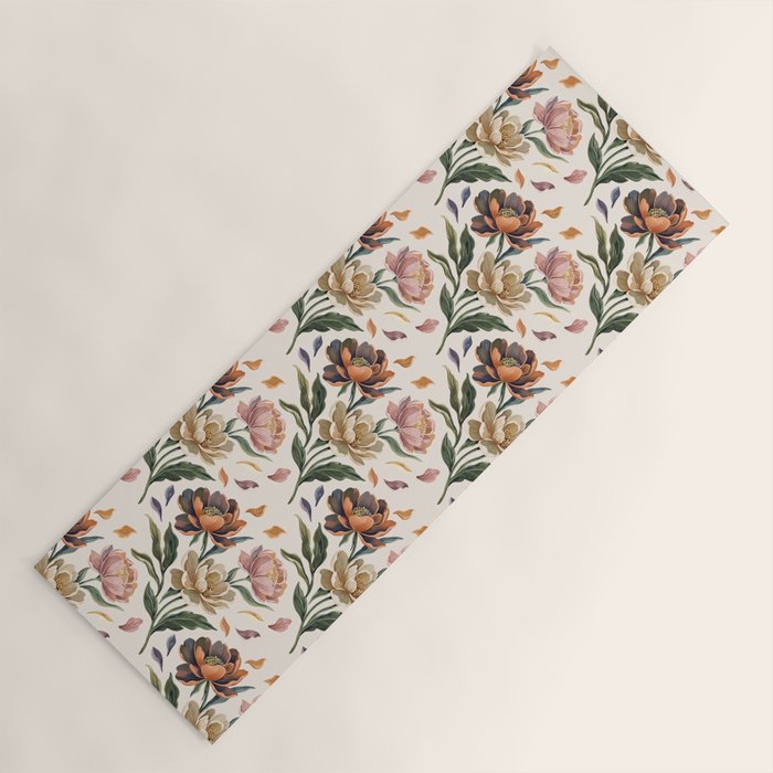 Hand Painted Peony Florals Yoga Mat Gallery Image 1