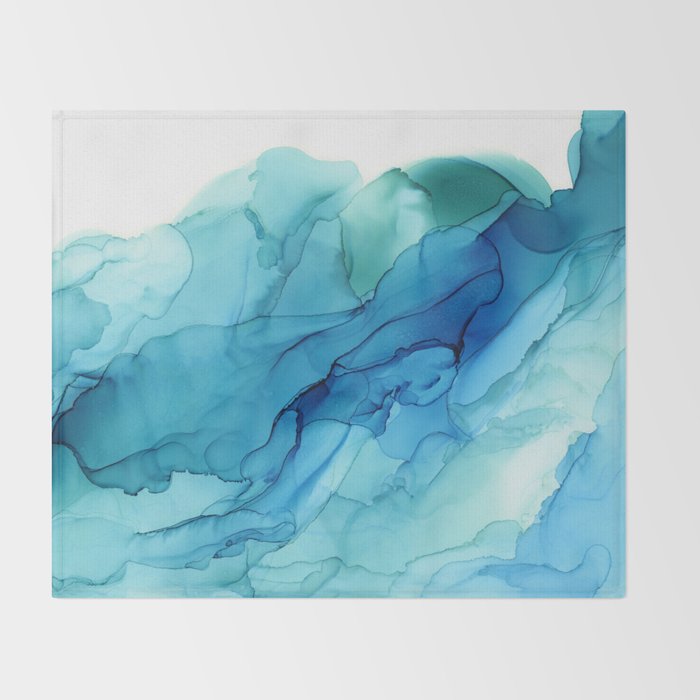 Emerald Sea Waves - Abstract Ombre Flowing Ink Throw Blanket Gallery Image 2